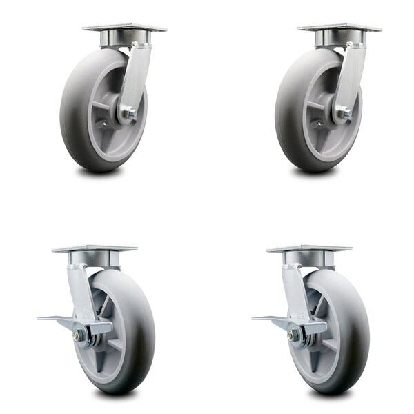 8 Inch Kingpinless Thermoplastic Rubber Wheel Swivel Caster Set with 2 Brakes